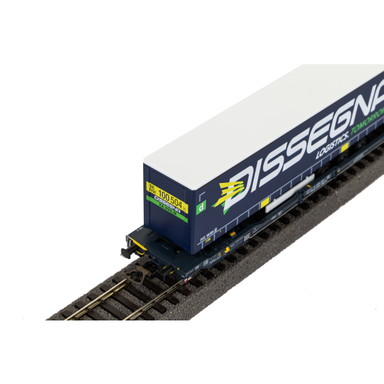 Wagon towarowy podwójna platforma T3000e z ładunkiem, Wascosa Piko 24600 HO 1:87